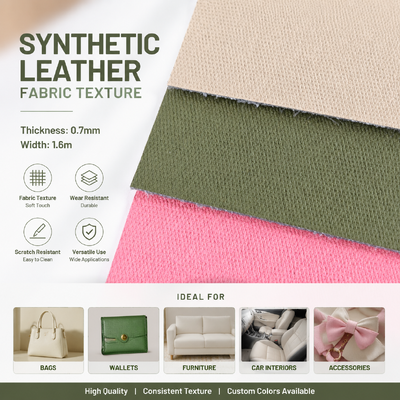 0,7 mm Stoffstruktur, Kunstleder, PVC-Lederrolle für Taschen, Möbel, Automobil-Innenraum, 1,6 m Breite