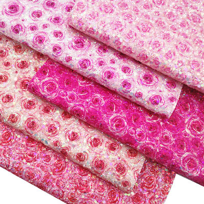 Rosa 100% PU-Leder mit Druck auf Gretel Rose Flower Polyurethan Imitationsleder