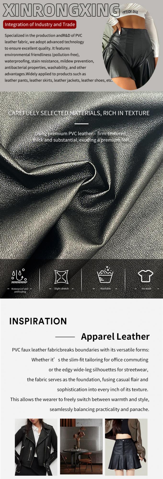 PVC Lammhaut Getreide Falsches Leder Streckenschwarzwasserdicht Synthetisches Leder für Bekleidung Kleidung Hosen Kleidung 4