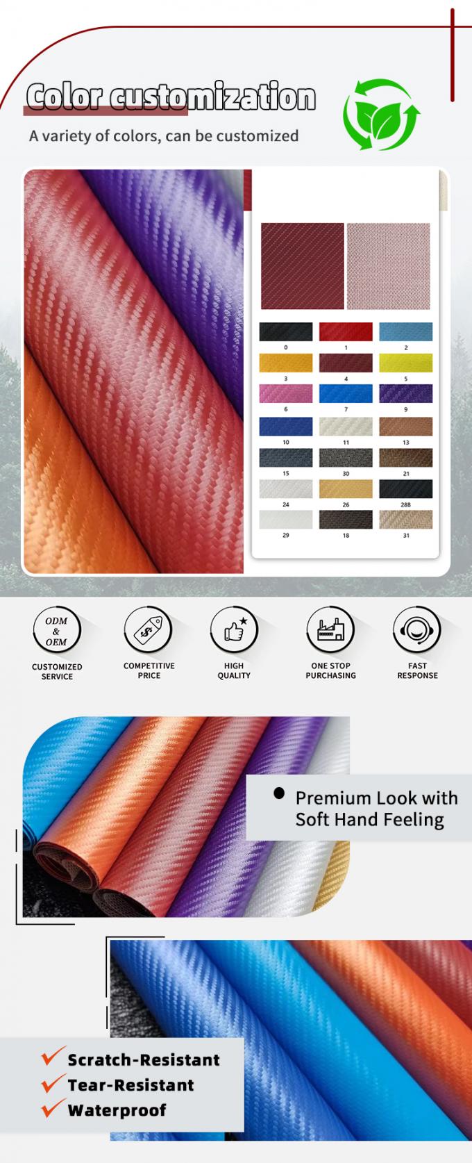 Hellfarbene Kunstfaser-Kohlefaser-Maserung Synthetisches Leder PVC Kunstleder Schuhe Polster Auto Innenraum Dekorationsstoff 4