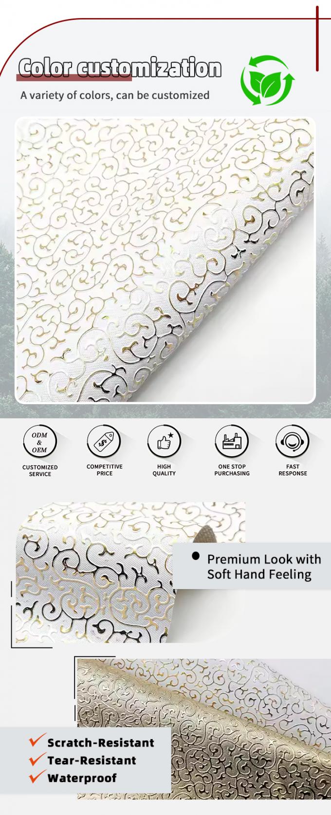 Gro&szlig;handel PVC-Goldfilm-Gedruckte Art Kunstleder f&uuml;r Taschen Verpackungskiste Schuhe Notizbuch Stoff 4