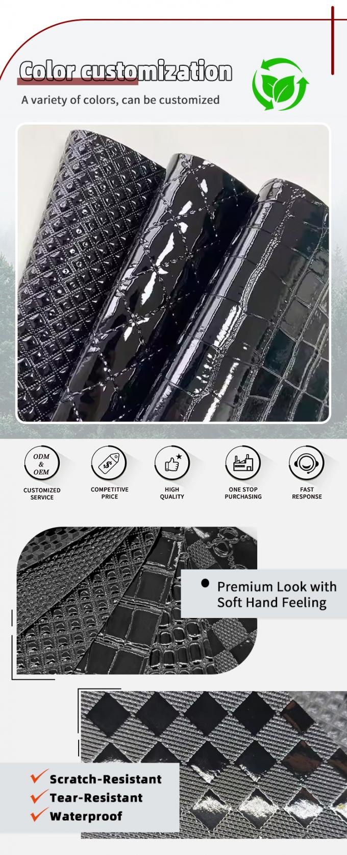 Hochglanz-PVC Krokodil geprägtes gewebtes Korn Geometrie Tier für Schuhbeutel Dekor synthetisches Kunstleder Gewebe für Bastelarbeiten 4