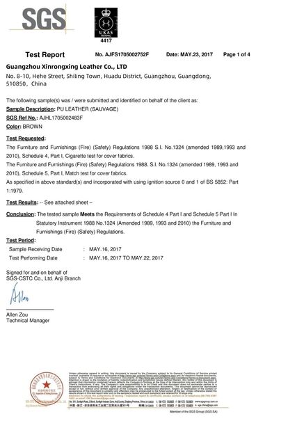 China Guangzhou Xinrongxing Leather Co., Ltd. zertifizierungen